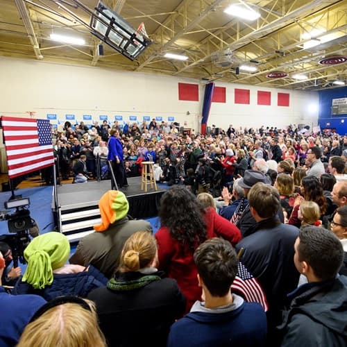 Campaign event with American flag