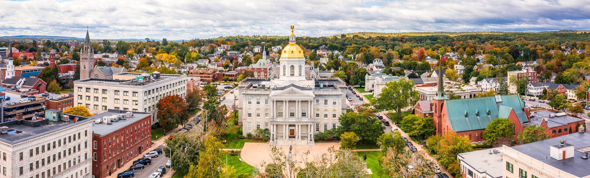 An aerial view of the New Hampshire state house